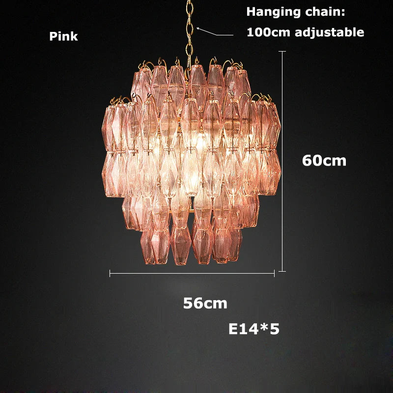 Afralia™ Pink Glass Chandelier, Dimmable Dining Room Hanging Light