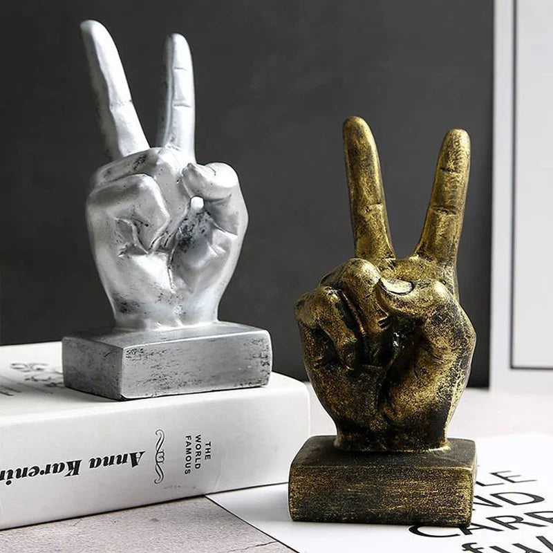 Afralia™ Retro Golden Resin Victory Gesture Art Figurine - Home Office Decor Accessory