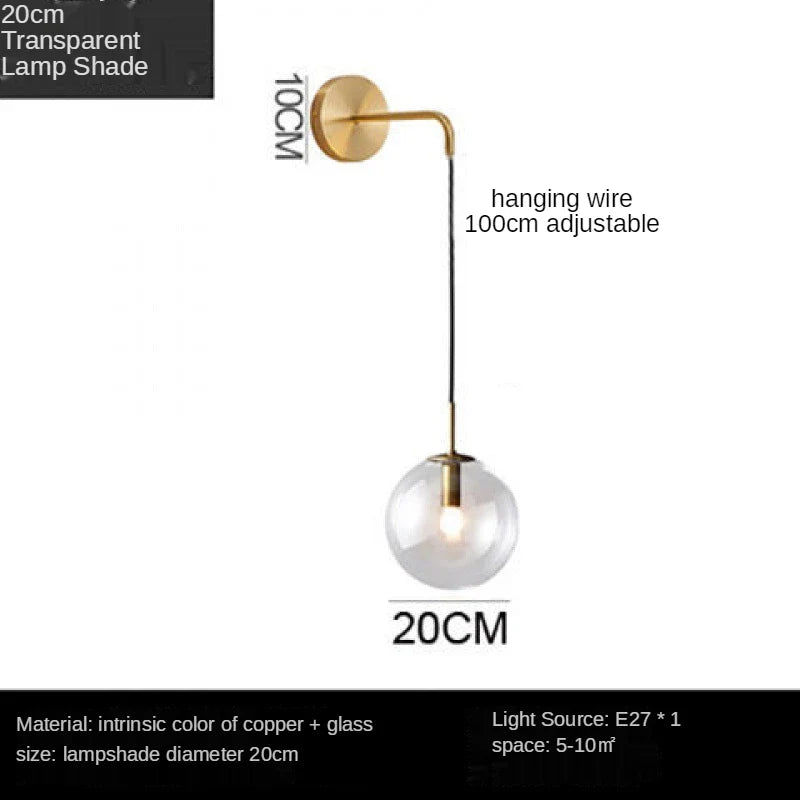 Afralia™ Nordic Brass Glass Wall Sconce: Elegant Living Room Bedside Lighting