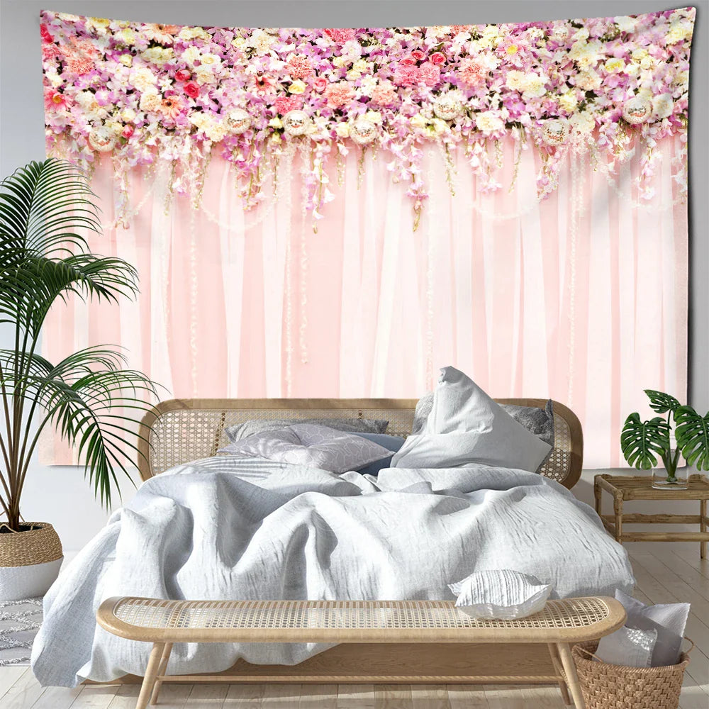 Afralia™ Pink Flower Wall Hanging Tapestry - Modern Minimalist Bohemian Home Decor