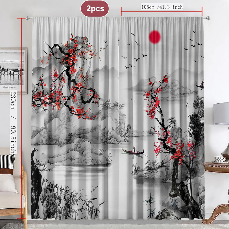 Afralia™ Snow Seeking Plum Blossom Curtains: Kitchen, Living Room, Balcony Curtains With Pole Bag