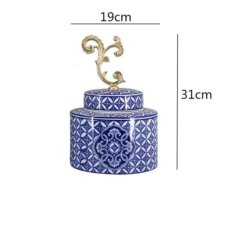 Afralia™ Blue & White Porcelain Covered Vase Jar: Retro Chinese Home Decor Flower Arrangement & Organization
