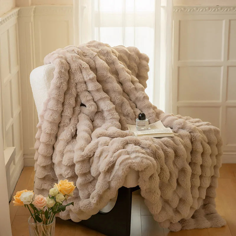Afralia™ Winter Rabbit Fur Throw Blanket in Luxe Milk Velvet - High-End Luxury Warmth