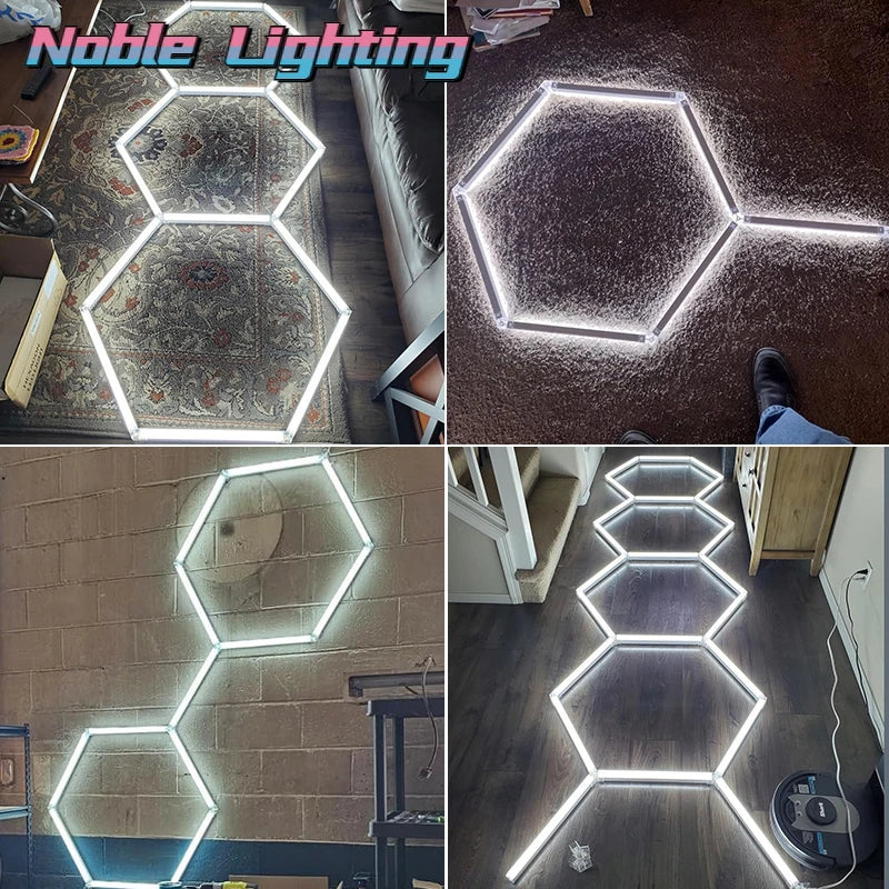 Afralia™ Hexagon LED Garage Ceiling Light for Auto Body Repair Workshop