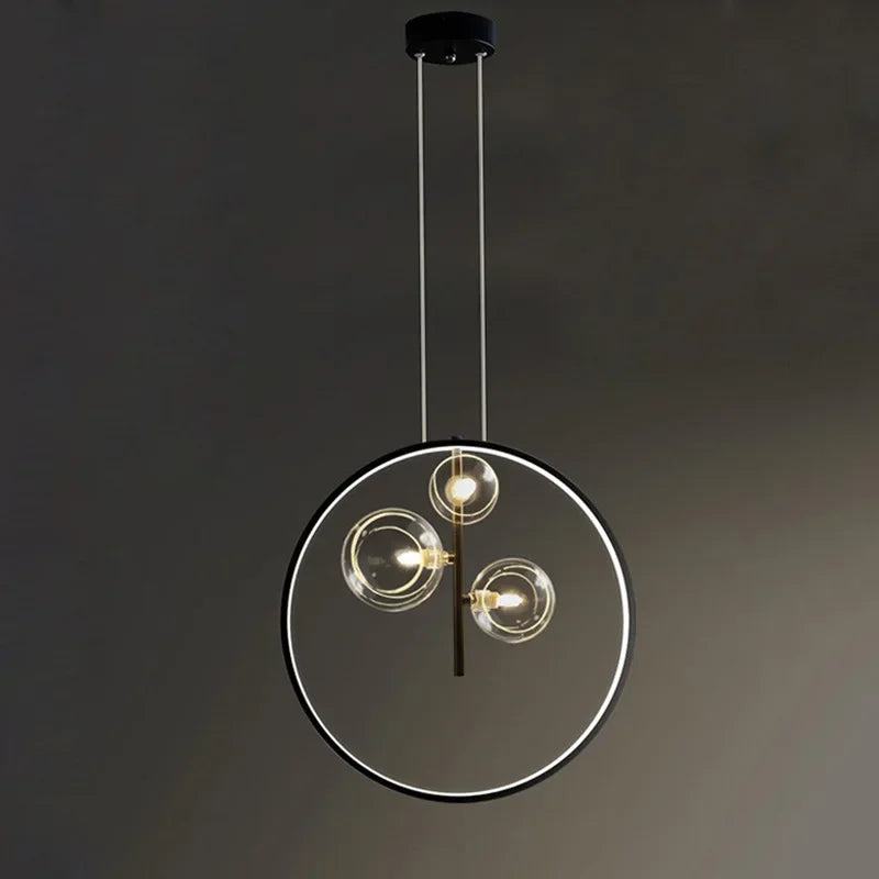 Afralia™ Nordic LED Pendant Light Metal Ring Decoration Ceiling Chandelier Elegant Living Room Lamp