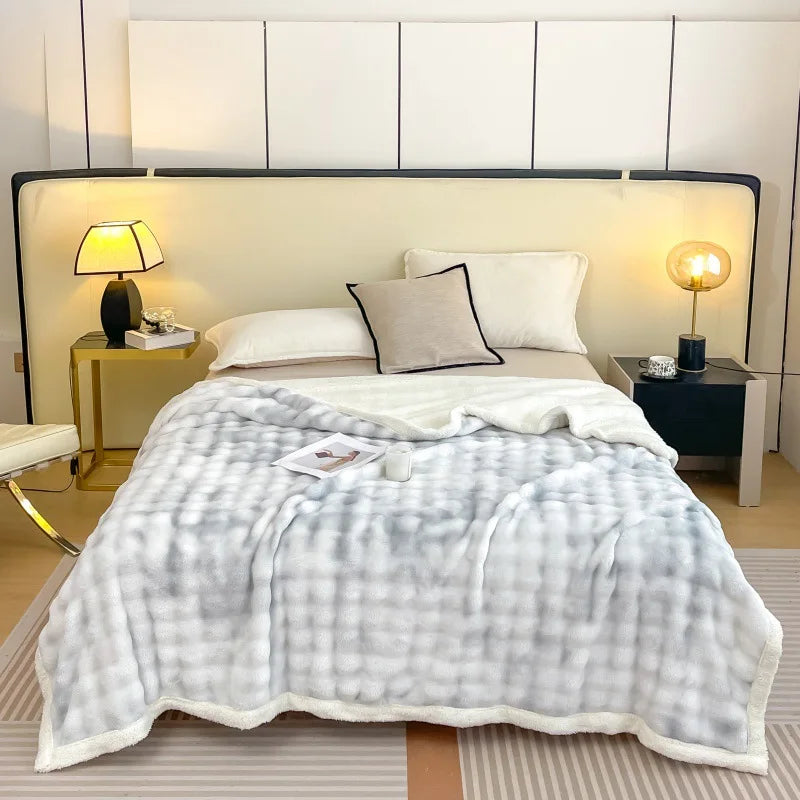 Afralia™ Nordic Double Layer Lamb Fleece Blanket; Soft & Colorful All-Season Office Nap Quilt