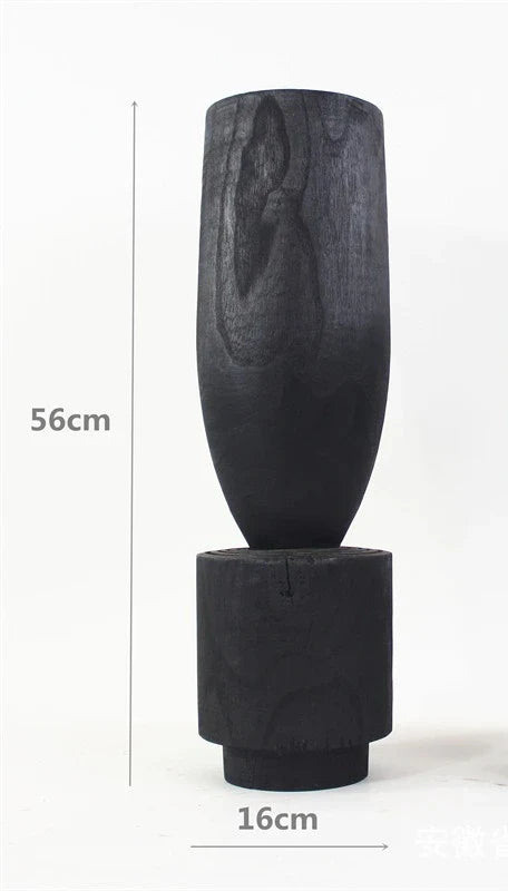 Afralia™ Handmade Carbonized Wood Wabi-Sabi Flower Vase for Home Hotel Villa Decor