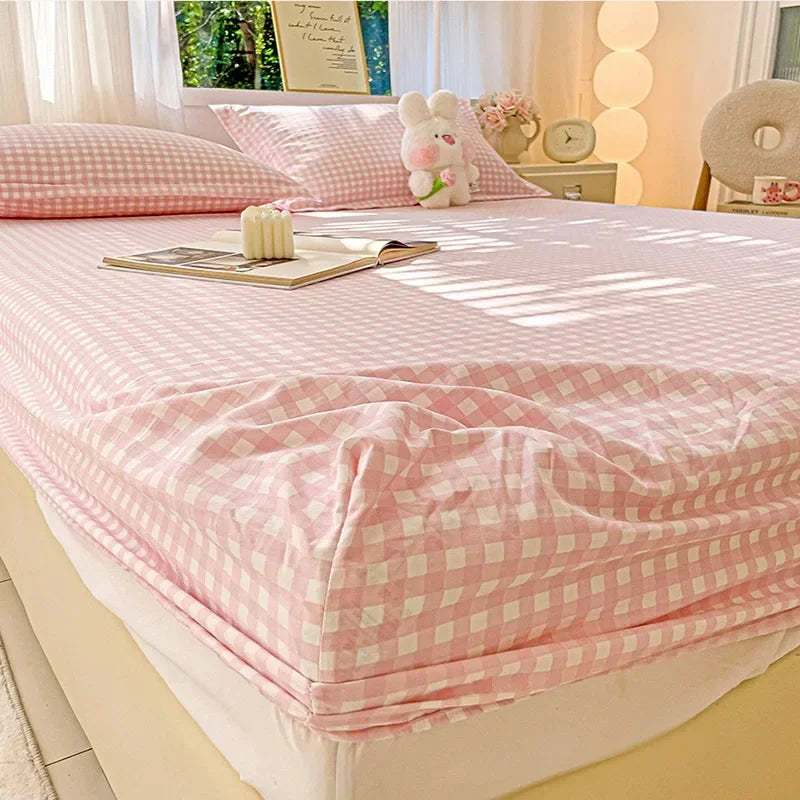 Afralia™ Ultra-Thin Grid Pattern Fitted Sheet Set: Soft Breathable Washed Cotton Mattress Cover