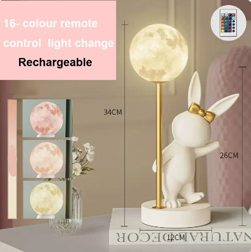 Afralia™ Nordic Rabbit Table Lamp Night Light Luxury Bunny Decor LED Bedroom Atmosphere
