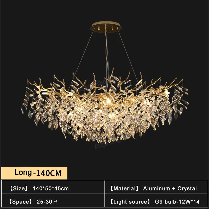 Afralia™ Gold Crystal Chandeliers for Dining Room Branch Hanging Lamp Large Lighting
