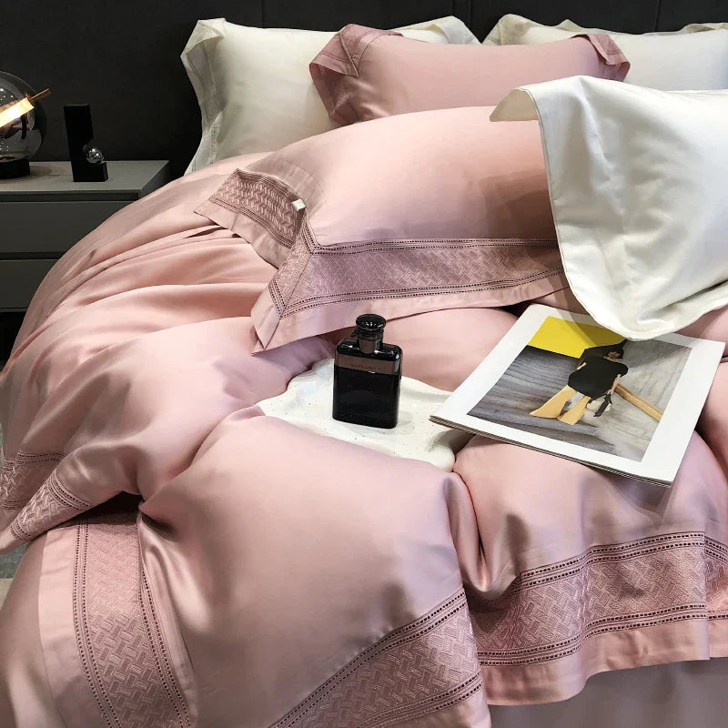 Afralia™ 1000TC Lyocell Fibre Bedding Set with Broadside Embroidery - Soft, Silky & Pure Color