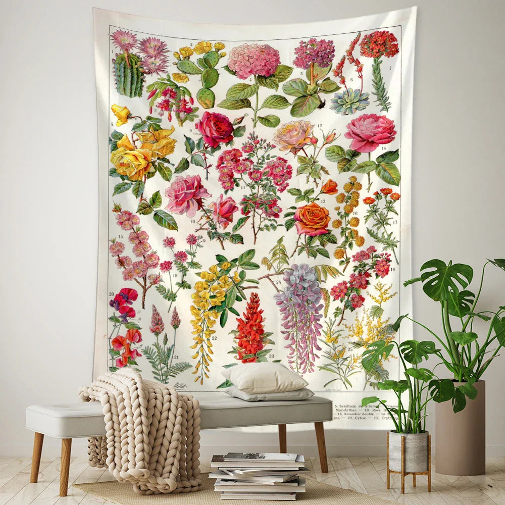 Afralia™ Botanical Map Tapestry: Retro Boho Wall Hanging for Dorm or Living Room