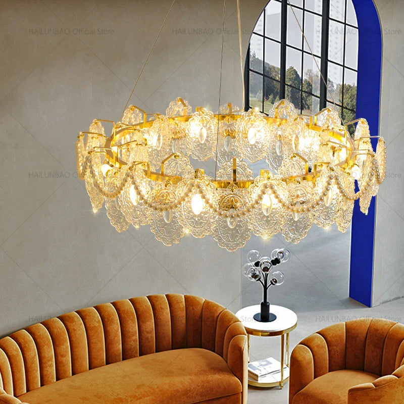 Afralia™ Glass Chandelier: French Light Luxury Living Room Dining Room Lamps