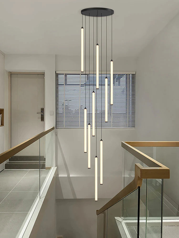 Afralia™ LED Circular Tube Chandelier for Living Room, Staircase - Modern Designer Lighting