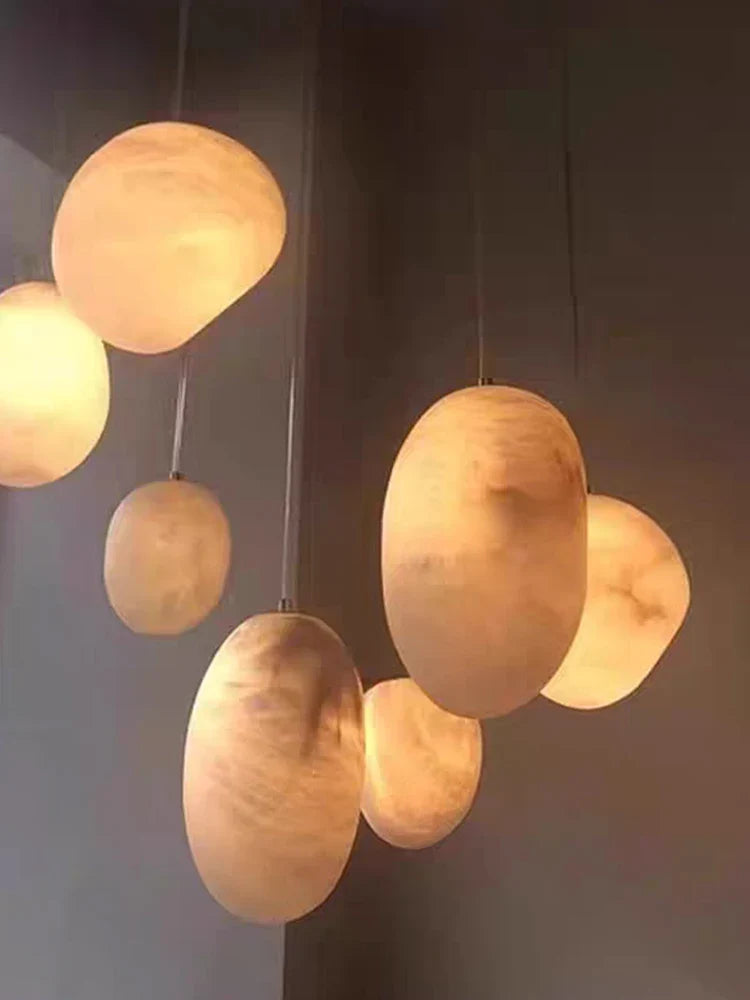 Afralia™ Alabaster Marble Pendant Light LED Chandelier for Modern High-End Spanish Decor