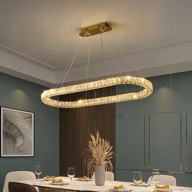 Afralia™ Oval Crystal Ceiling Chandelier Dimmable LED Light