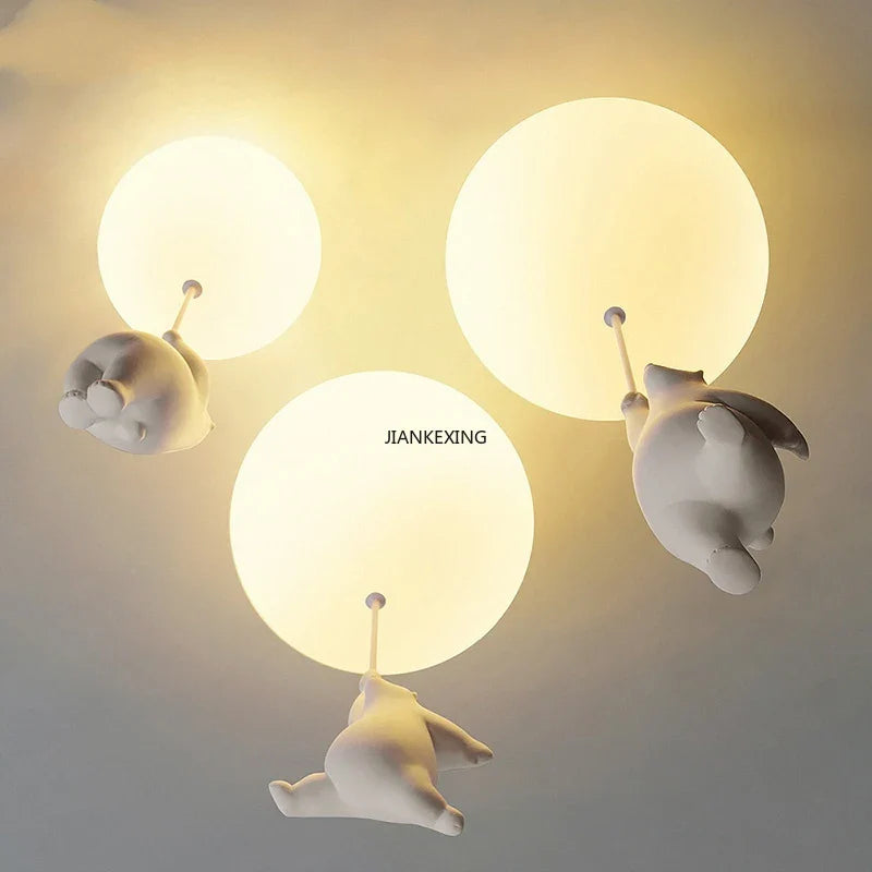 Afralia™ Bear LED Ceiling Chandelier: Cute PVC Ball Lampshade for Children's Room Decor