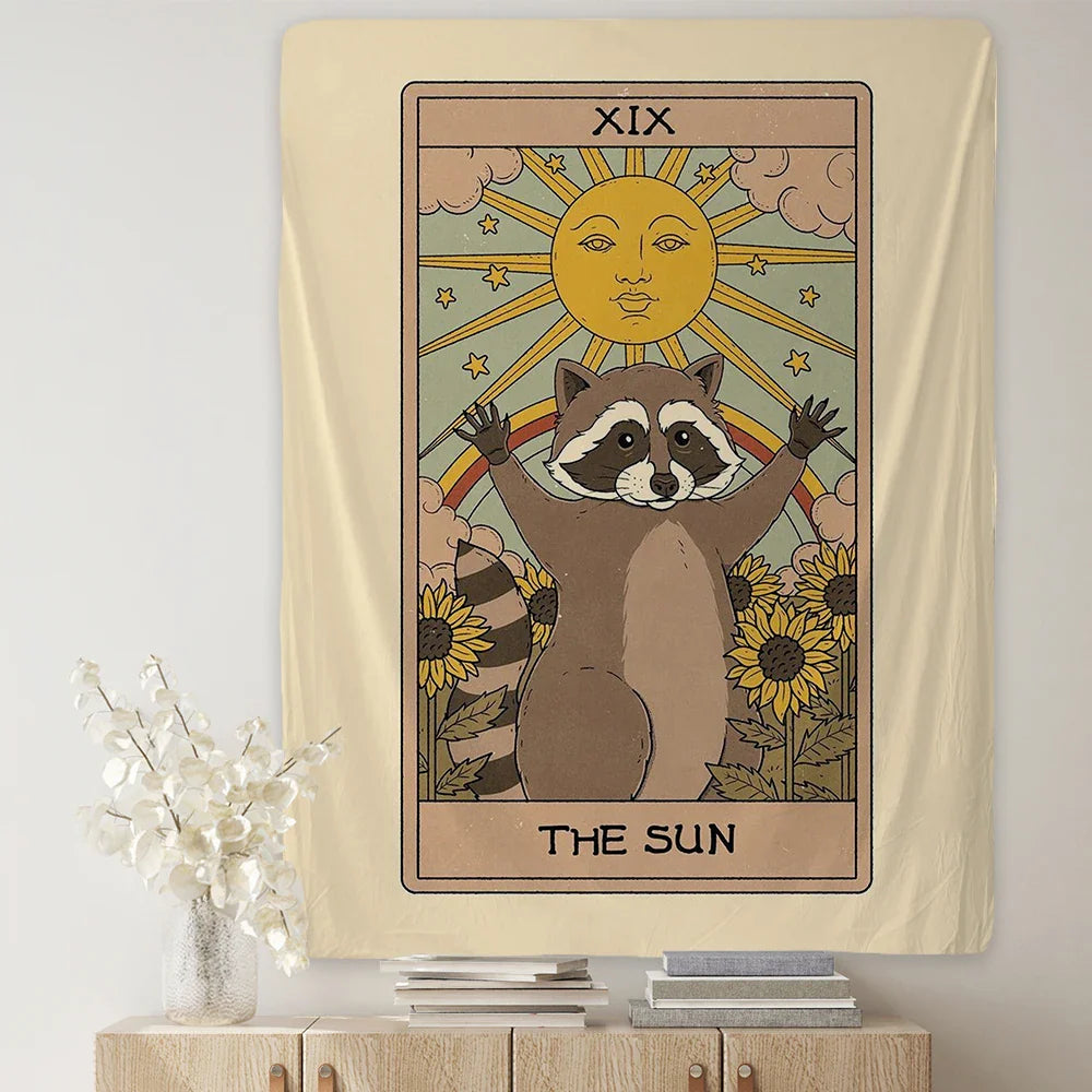 Afralia™ Cute Raccoon Tarot Card Tapestries: Boho Mystery Art for Hippie Home Decor