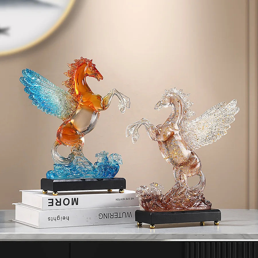 Afralia™ Pegasus Resin Figurine: Color Gradient Horse Sculpture for Home Decoration