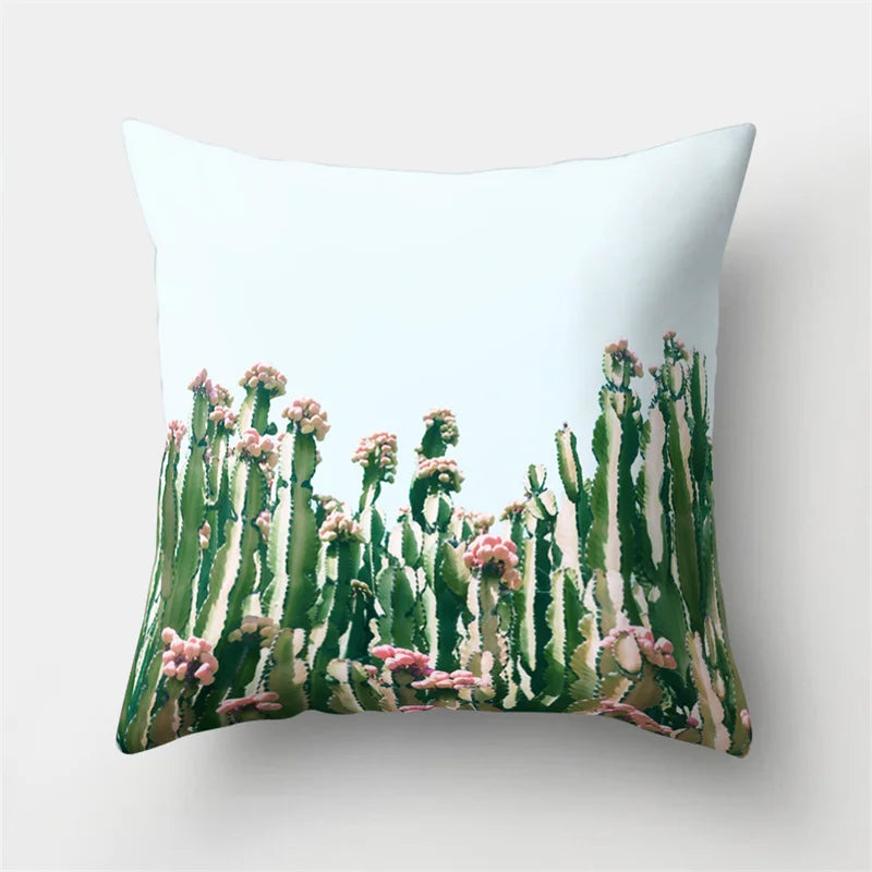 Tropical Cactus Leaves Pillowcase - Afralia™ Home Decor Sofa Cushion Cover