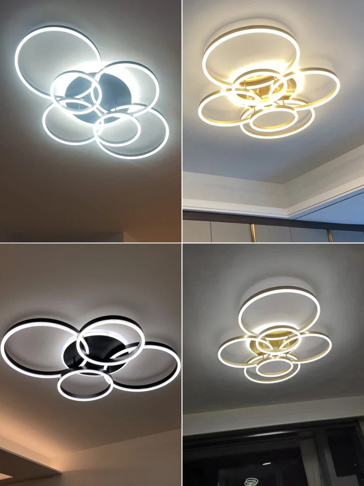 Afralia™ LED Chandelier: Modern Living Study Bedroom Lamps, Round Rings Foyer Chandeliers Luminaire
