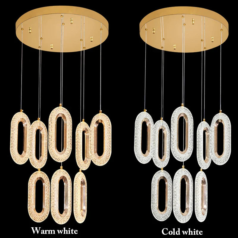 Afralia™ Gold LED Chandelier for Living Dining Stairwell Hallway, Modern Alloy+Acrylic Hanging Fixture