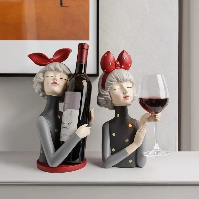 Afralia™ Modern Bow Girl Wine Glass Holder and Cabinet Wine Rack Sculpture