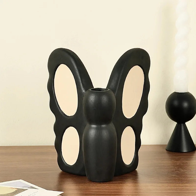 Afralia™ Black Butterfly Ceramic Vase - Abstract Shape for Floral Arrangements & Home Decor