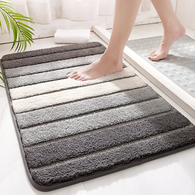 Afralia™ Stripe Thicken Bath Rug: Large Absorbent Quick-drying Entry Flocked Carpet