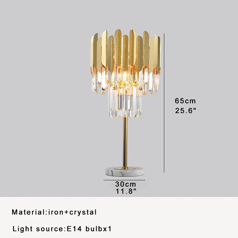 Afralia™ Luxury Crystal Glass Table Lamp Gold Finish 2700K Desk Light with E14 Bulb