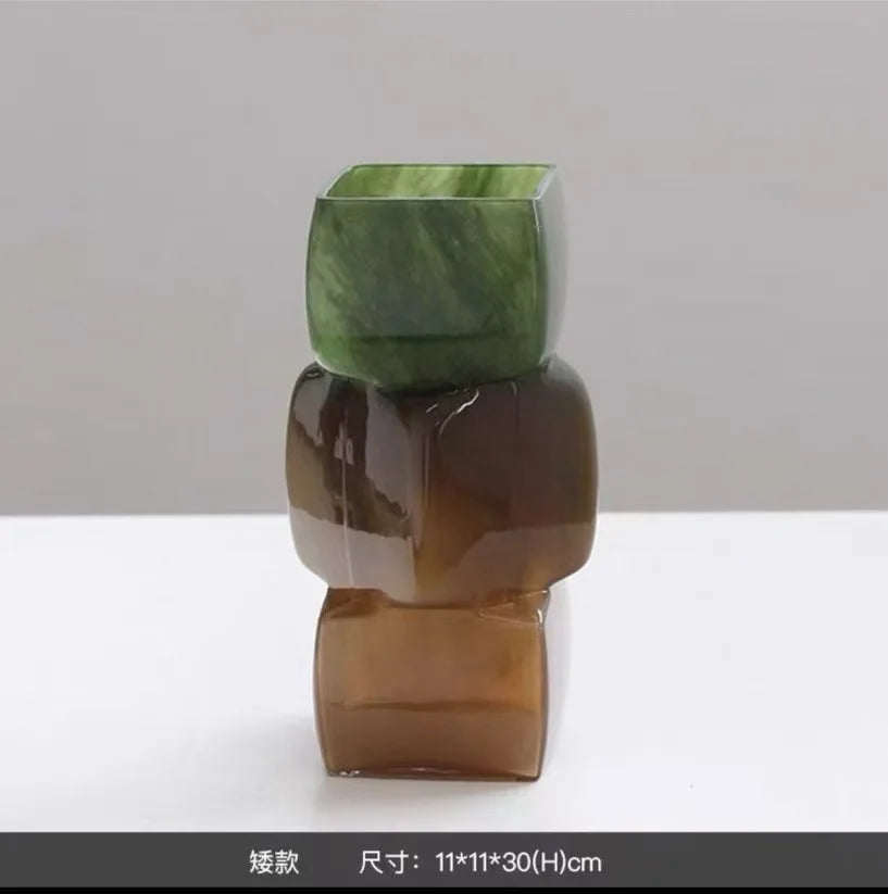 Afralia™ Square Marbling Gradient Glass Vase for Floral Arrangements