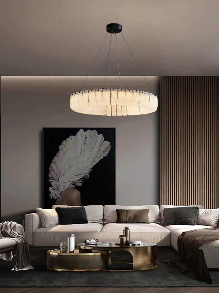Afralia™ Cloudy Smokey Glass Pendant Lights with LED, Round Metal Ceiling Lamps for Luxe Home Decor