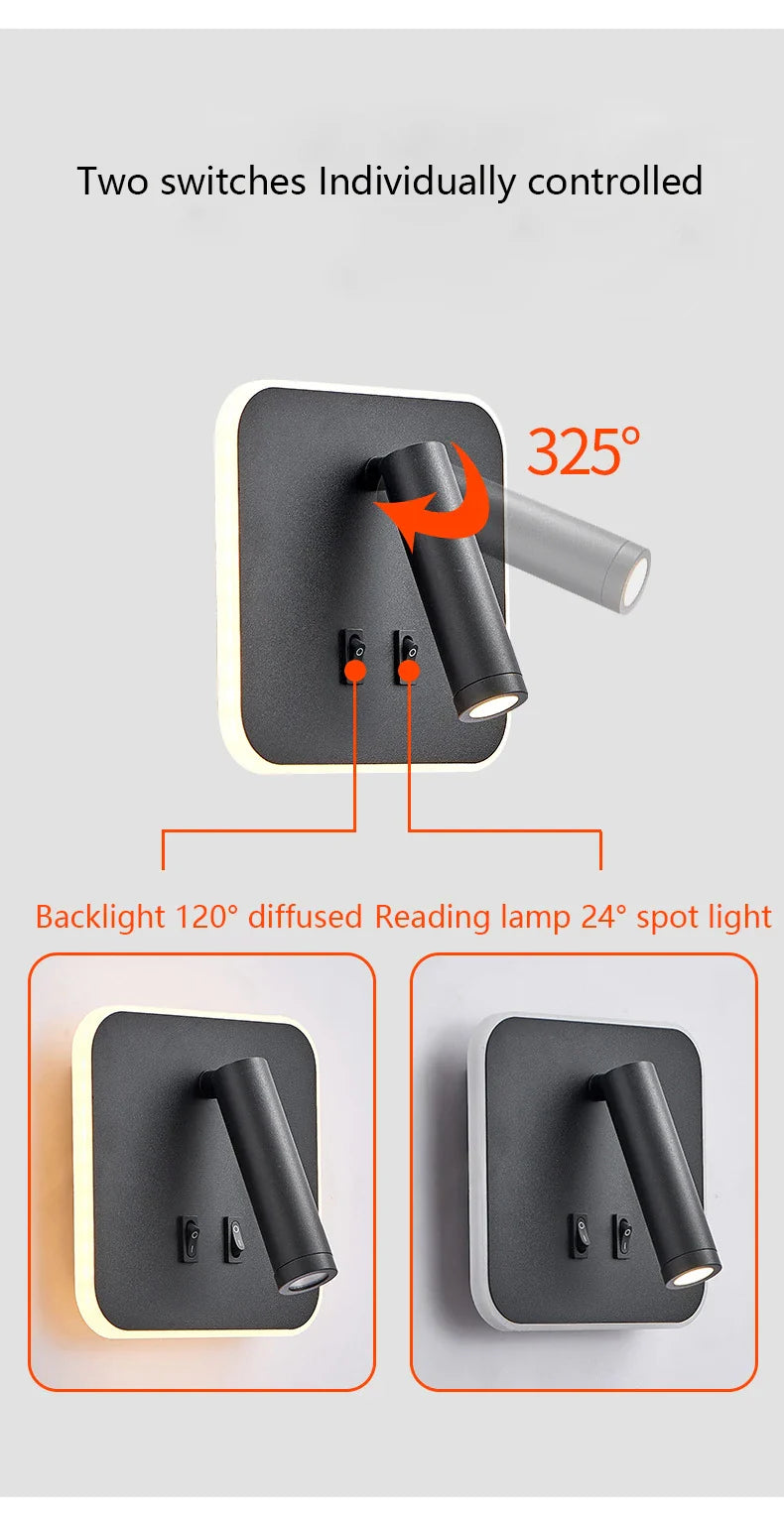 Afralia™ LED Wall Lamp USB Charging Bedroom Hotel Bedside Reading Sconce Switch