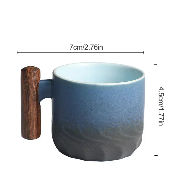 Afralia™ Gradient Glaze Ceramic Coffee Cup with Wooden Handle for Home and Office