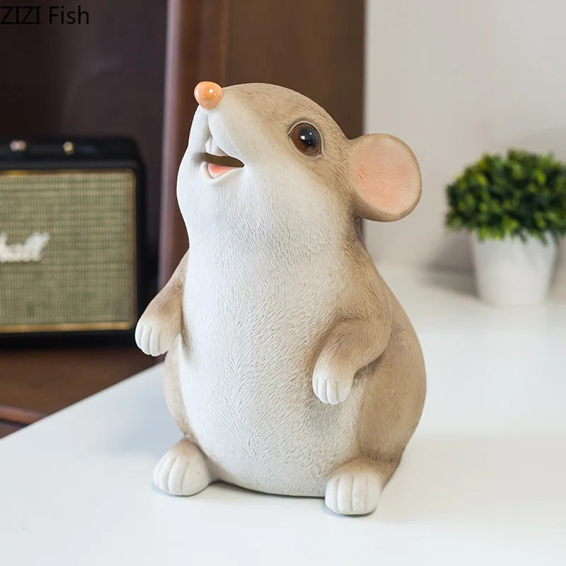 Afralia™ Mouse Piggy Bank Resin Sculpture Decor Ornaments Aesthetic Room Decoration