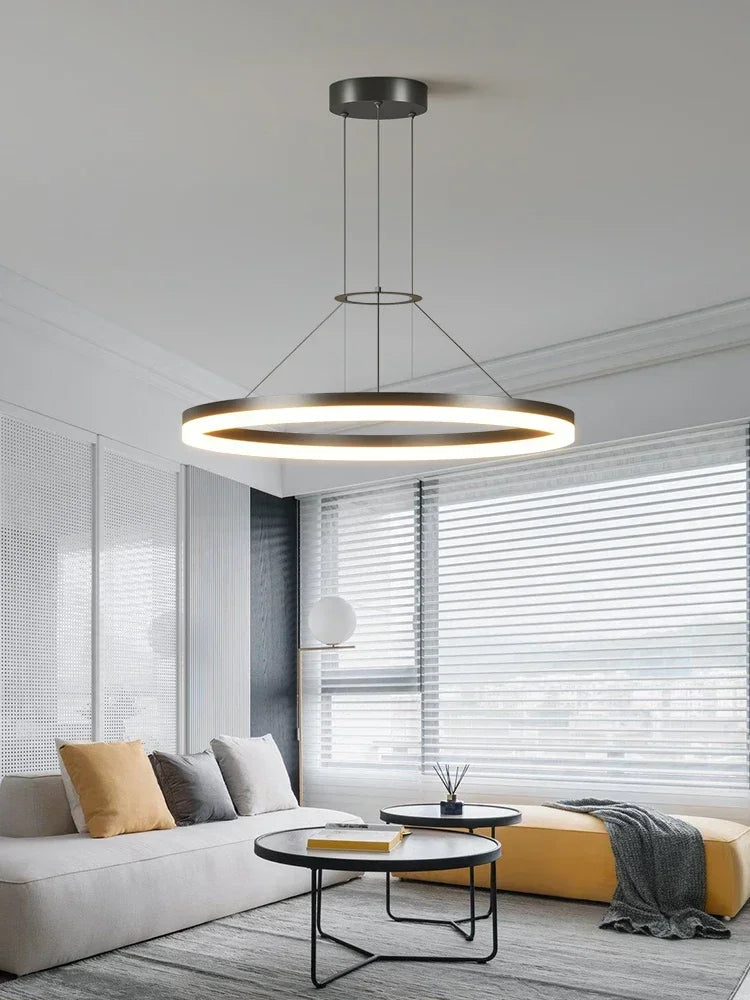 Afralia™ Black Ring LED Pendant Chandelier for Living Room, Bedroom, Kitchen - Modern Minimalist Lighting