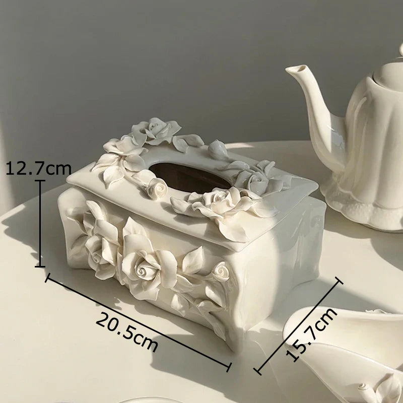 Afralia™ Camellia Flower Ceramic Tissue Box - Modern Home Decor