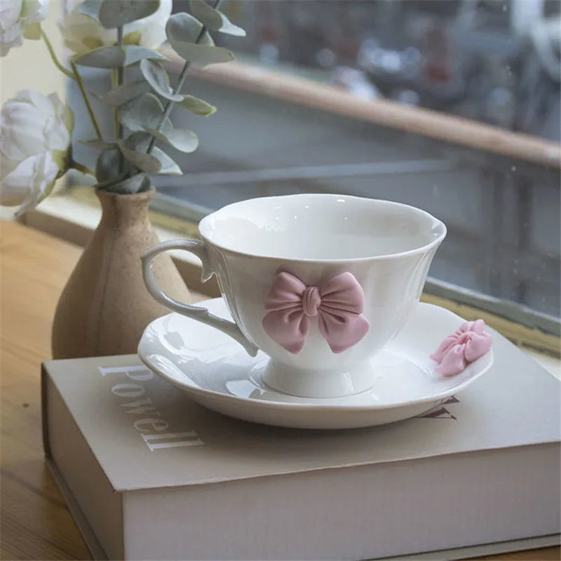 Afralia™ Pink Porcelain Tea Set: High Grade Ceramic Coffee Cup and Saucer, Creative Mug