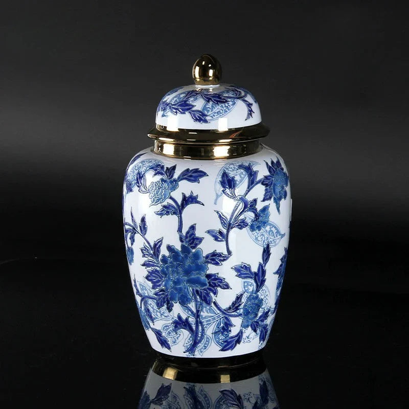 Afralia™ Blue & White Porcelain Ceramic Vase Vintage Ginger Jar Home Decor