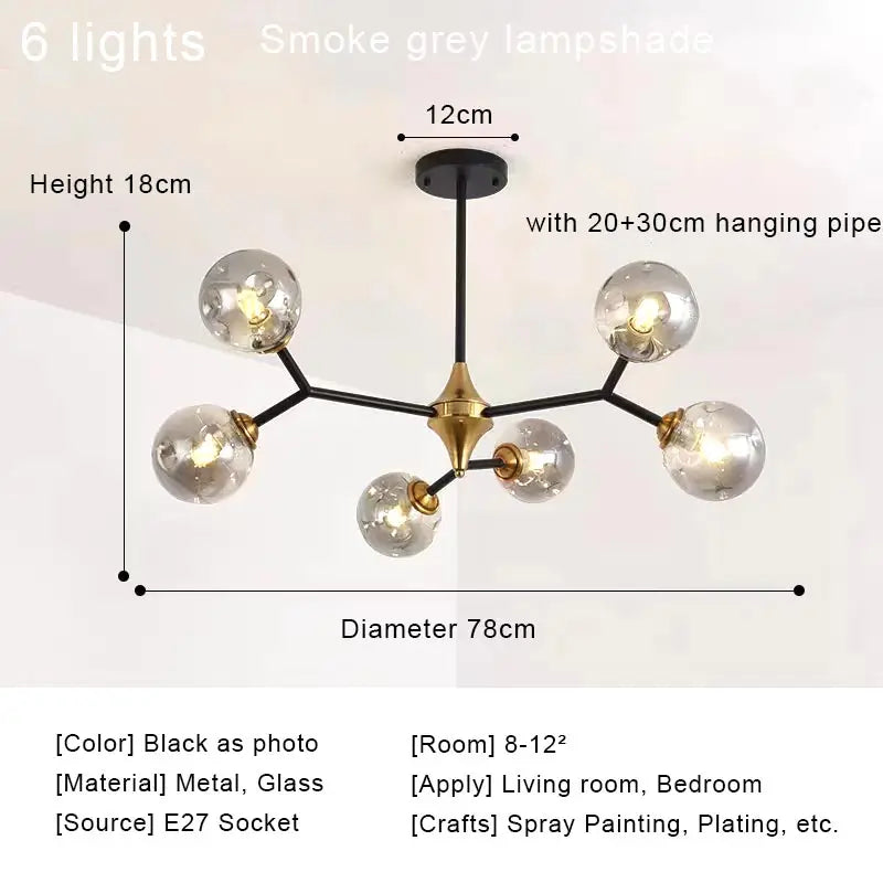 Afralia™ Nordic Glass Ball LED Chandelier Modern Ceiling Lamp Home Decor Fixture