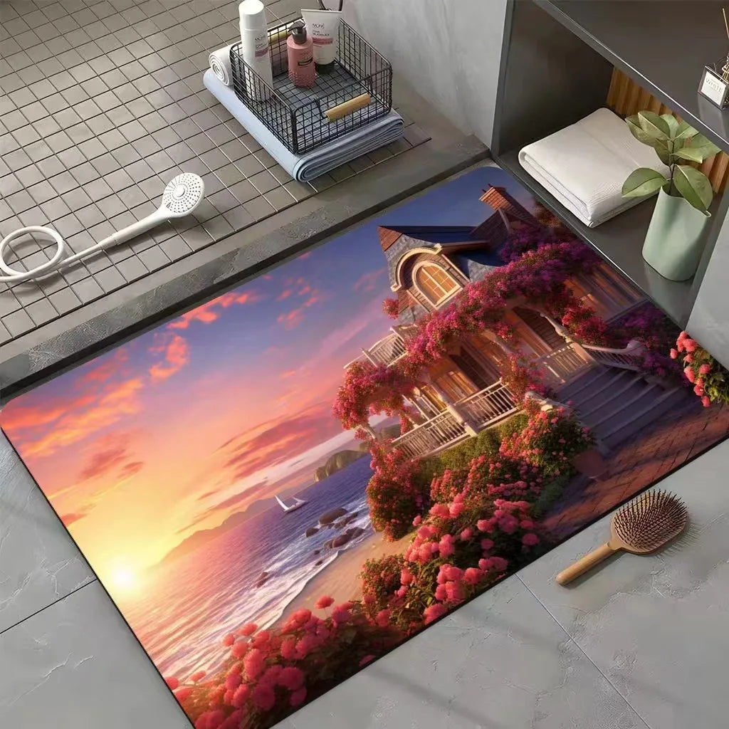 Afralia™ Seaside Scenery Bath Mat: Absorbent, Anti-Slip, Durable Bathroom Rug