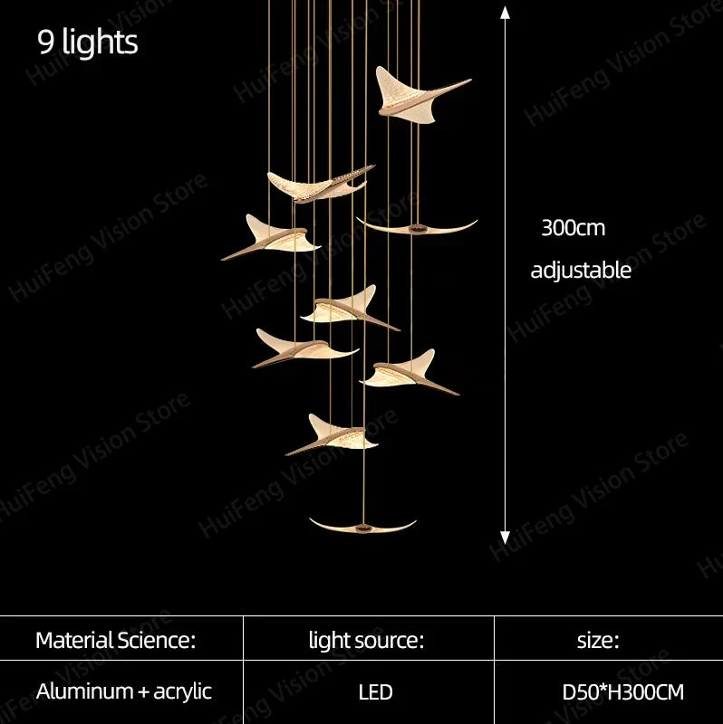 Afralia™ Gold Flying Bird LED Chandelier for Luxury Decor - Staircase, Dining Room, Villa