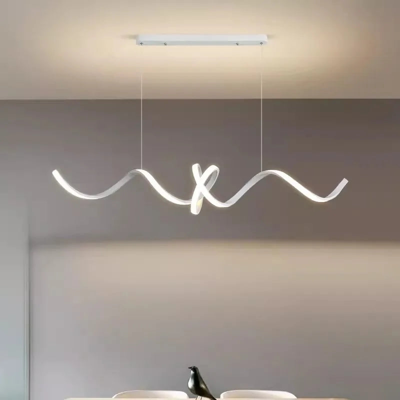 Afralia™ White Curve Geometric Pendant LED Chandelier for Kitchen Dining Bar Table