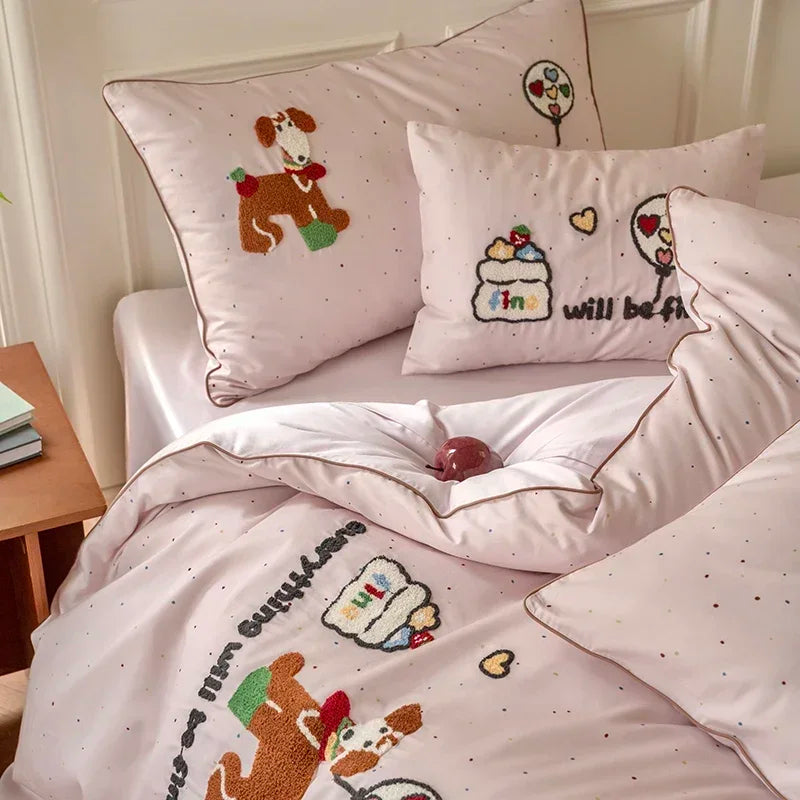 Afralia™ Luxury 100% Cotton Embroidered Duvet Set, Sheet, Quilt Cover, Pillowcases