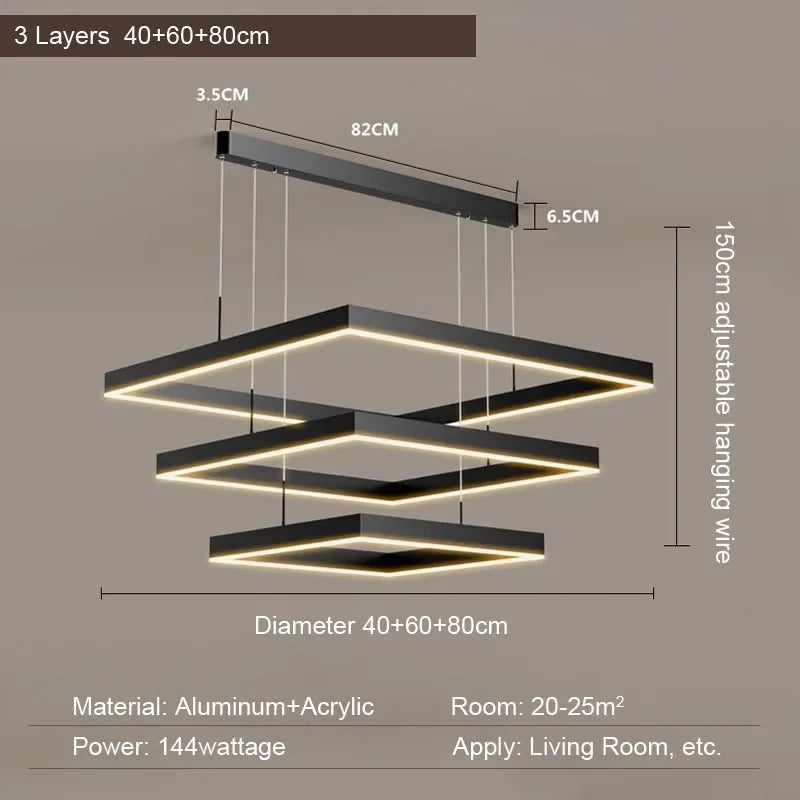 Afralia™ Modern Black Aluminum Square Pendant Light for Home Loft Decor