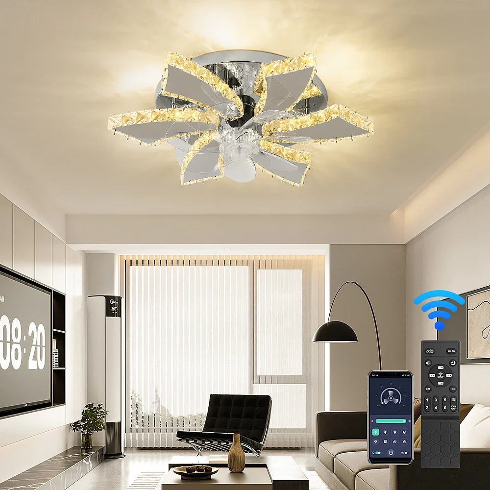 Afralia™ Smart Crystal Chandelier Ceiling Fan with LED Light & Remote Control