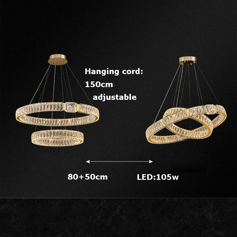 Afralia™ Crystal Block Gold Ring Pendant Light - Luxury Dimmable Ceiling Decor