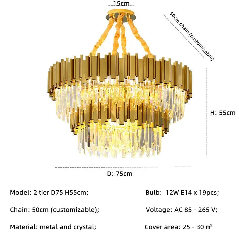 Afralia™ Gold Crystal LED Pendant Lights for Dining Room - Stunning Indoor Suspension Fixtures