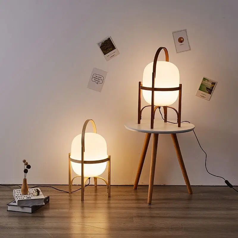 Afralia™ Glass & Wood/Metal Table Lamp - Japanese Style Room Light