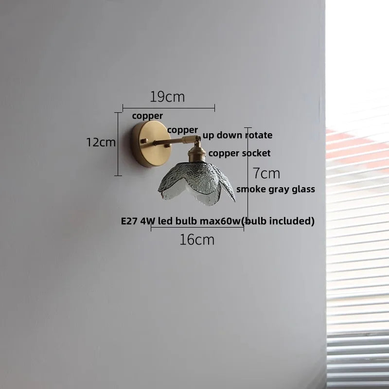 Afralia™ Tiffany Blue Glass LED Wall Sconce Rotate Copper Pull Chain Switch Light